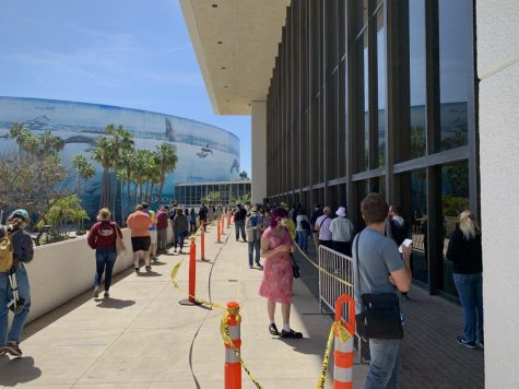 Walk-up vaccine distribution at the Long Beach Convention Center. 