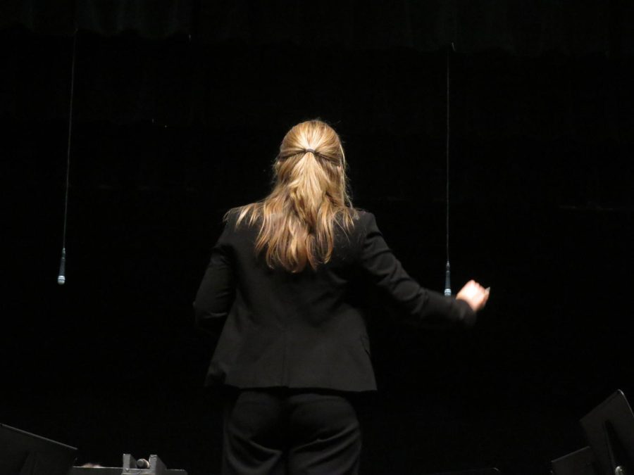 Conductor+and+teacher+Michelle+Ellis+leads+her+symphony+orchestra+through+a+challenging+and+complex+song.